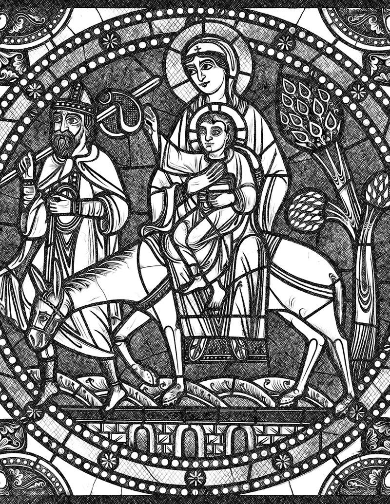 Flight Into Egypt - Bible Coloring Page