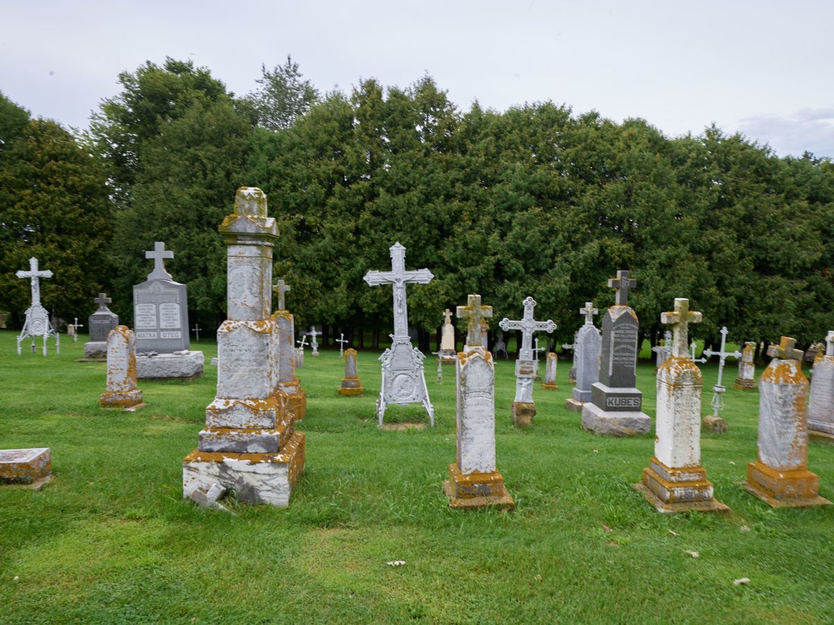 Cemetery crosses at Saint Wenceslaus Church - Catholic Stock Photo