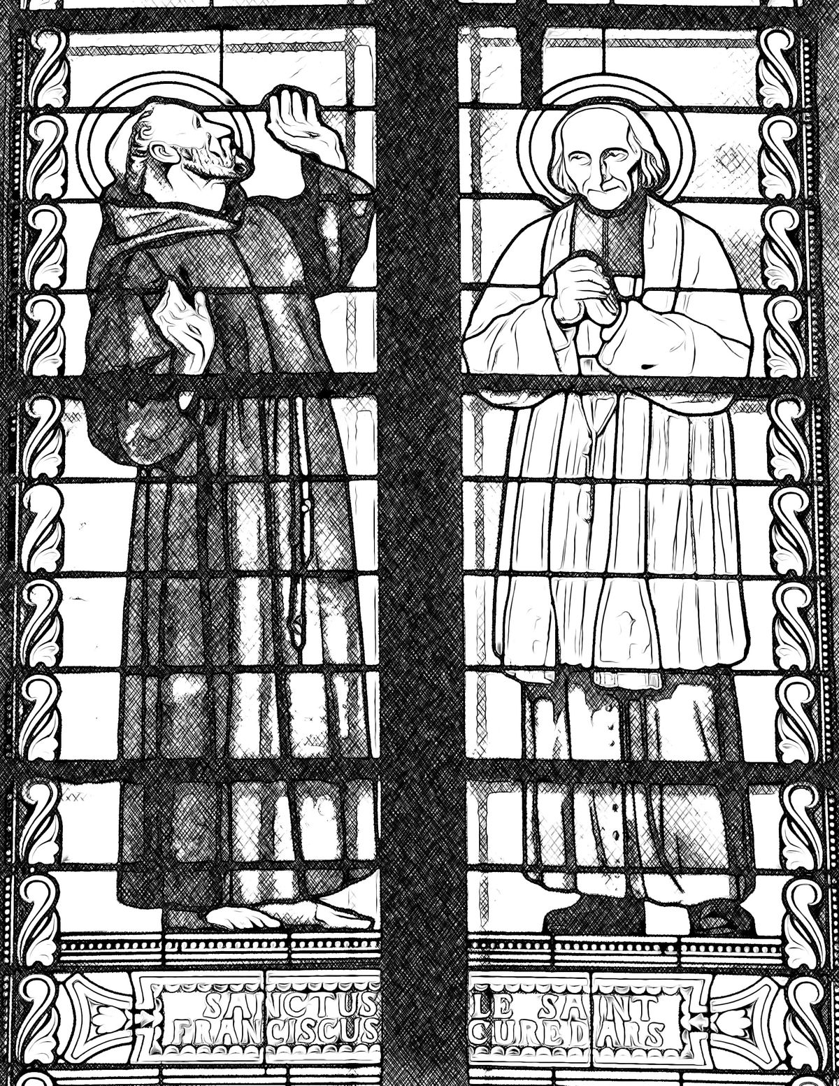 Saints Francis and John Vianney - Catholic Coloring Page