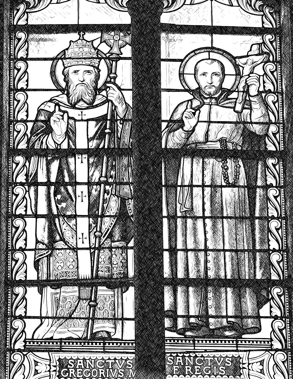 Saints Gregory the Great and Francis Regis - Catholic Coloring Page