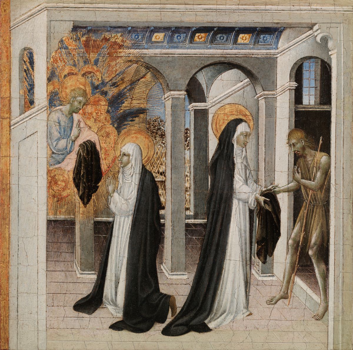 St. Catherine of Siena and the Beggar (1460s) by Giovanni di Paolo - Public Domain Catholic Painting