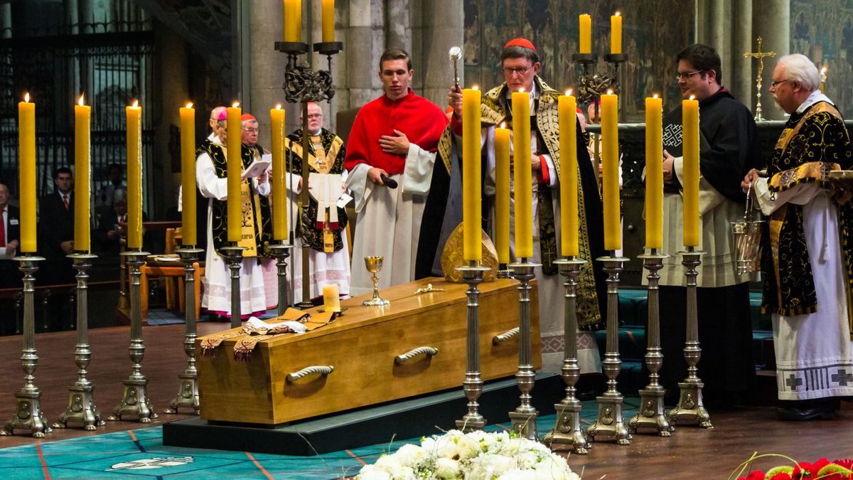 Cardinal Blessing a Coffin - Catholic Stock Photo