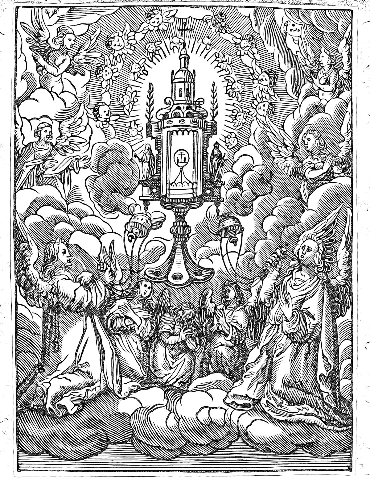 Angels Incensing Eucharist - Catholic Coloring Page