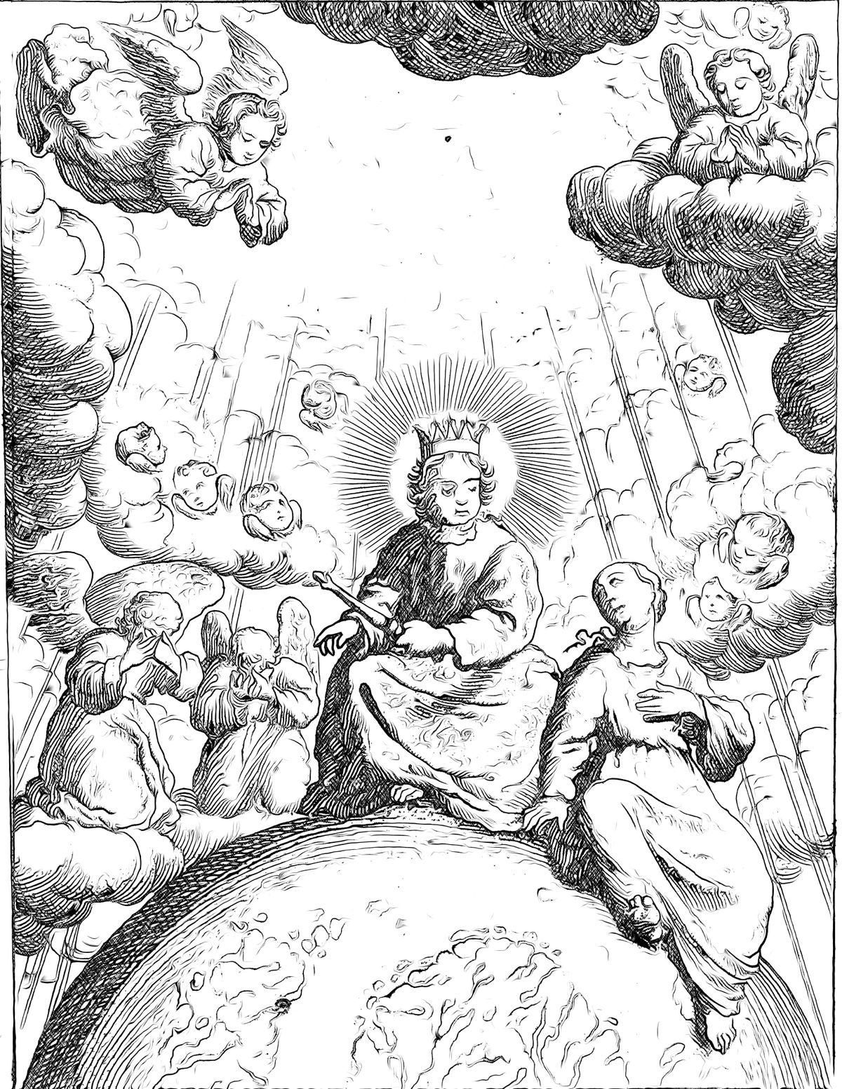 Christ with a Soul Surrounded by Angels - Catholic Coloring Page
