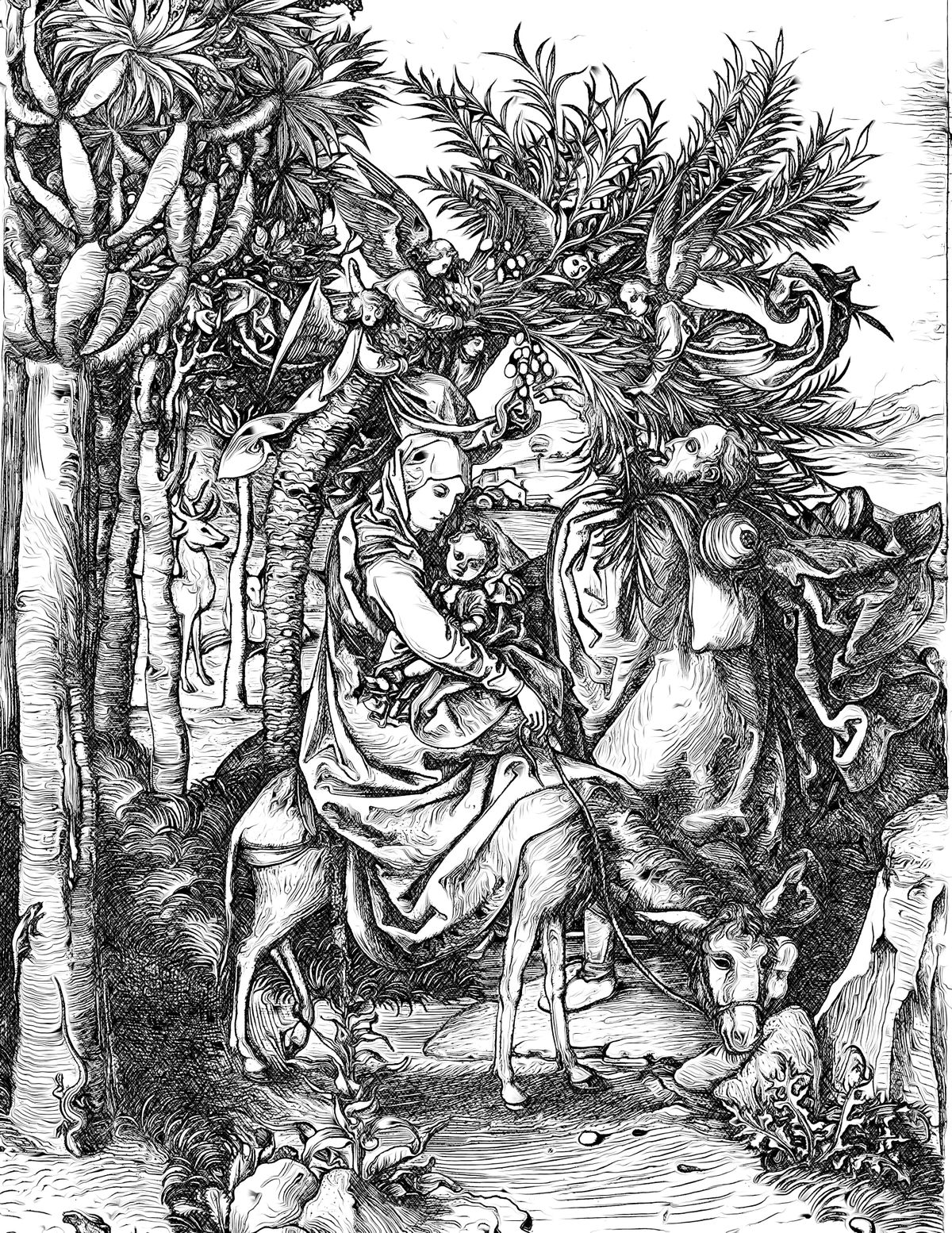 Flight into Egypt - Bible Coloring Page