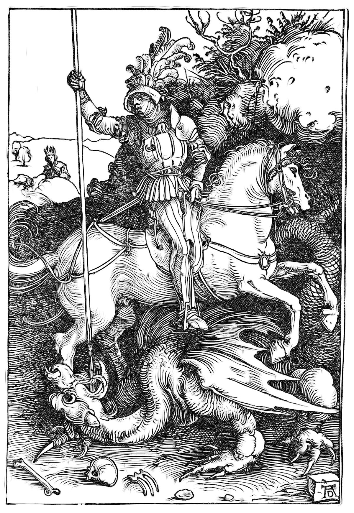 Saint George Killing the Dragon - Catholic Coloring Page