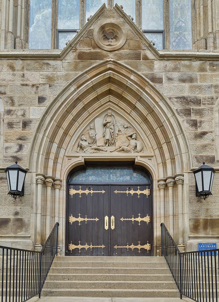 Entrance to St. Peter Catholic Church in Pittsburgh, Pennsylvania - Catholic Stock Photo