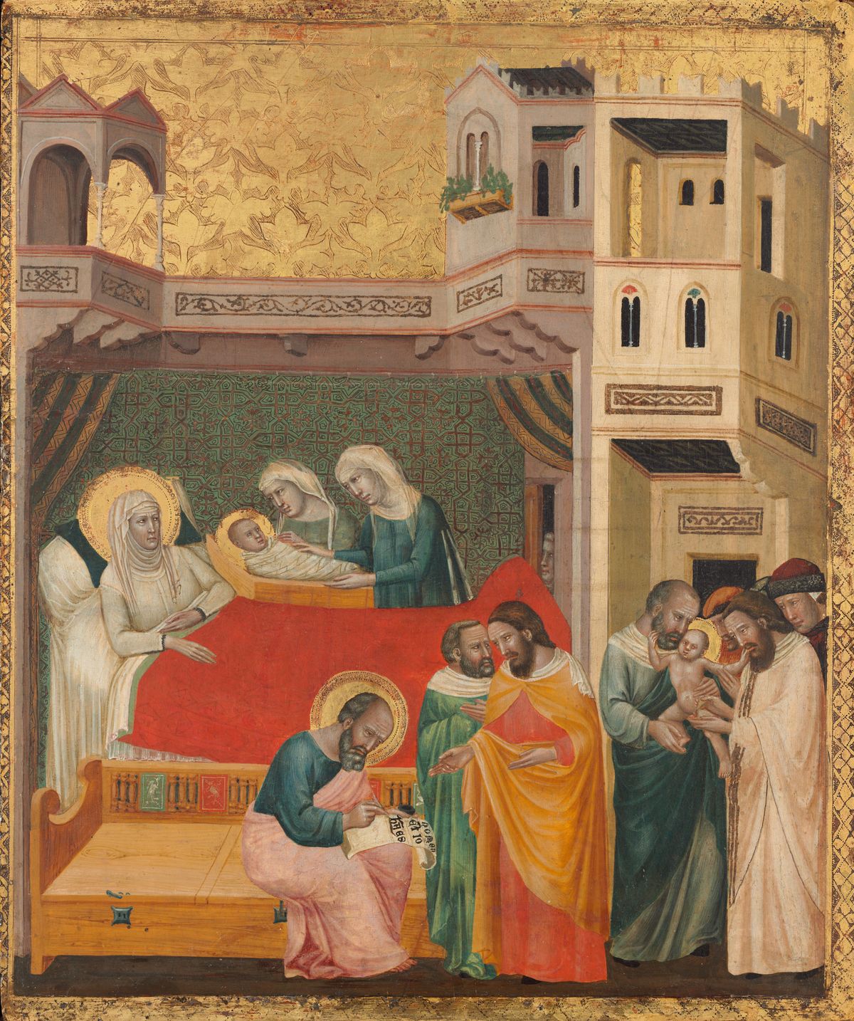 The Birth, Naming, and Circumcision of Saint John the Baptist by Giovanni Baronzio (1335) - Public Domain Bible Painting