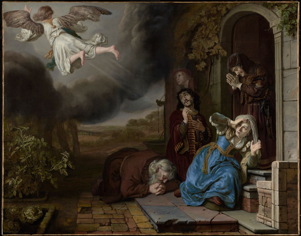 The Angel Taking Leave of Tobit and His Family (1649) by Jan Victors - Public Domain Bible Painting