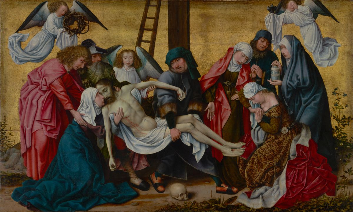 The Deposition (about 1490) by Follower of Rogier van der Weyden - Public Domain Bible Painting