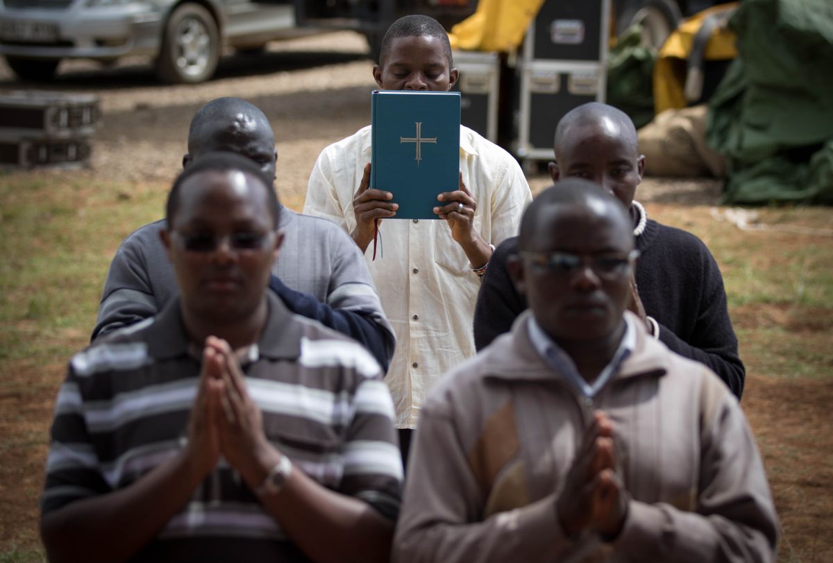 Men Practicing for Beatification Ceremony in Kenya - Catholic Stock Photo