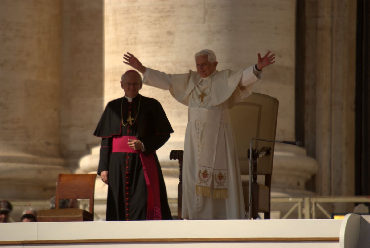 Pope Benedict XVI Greeting Pilgrims, 2009 - Catholic Stock Photo