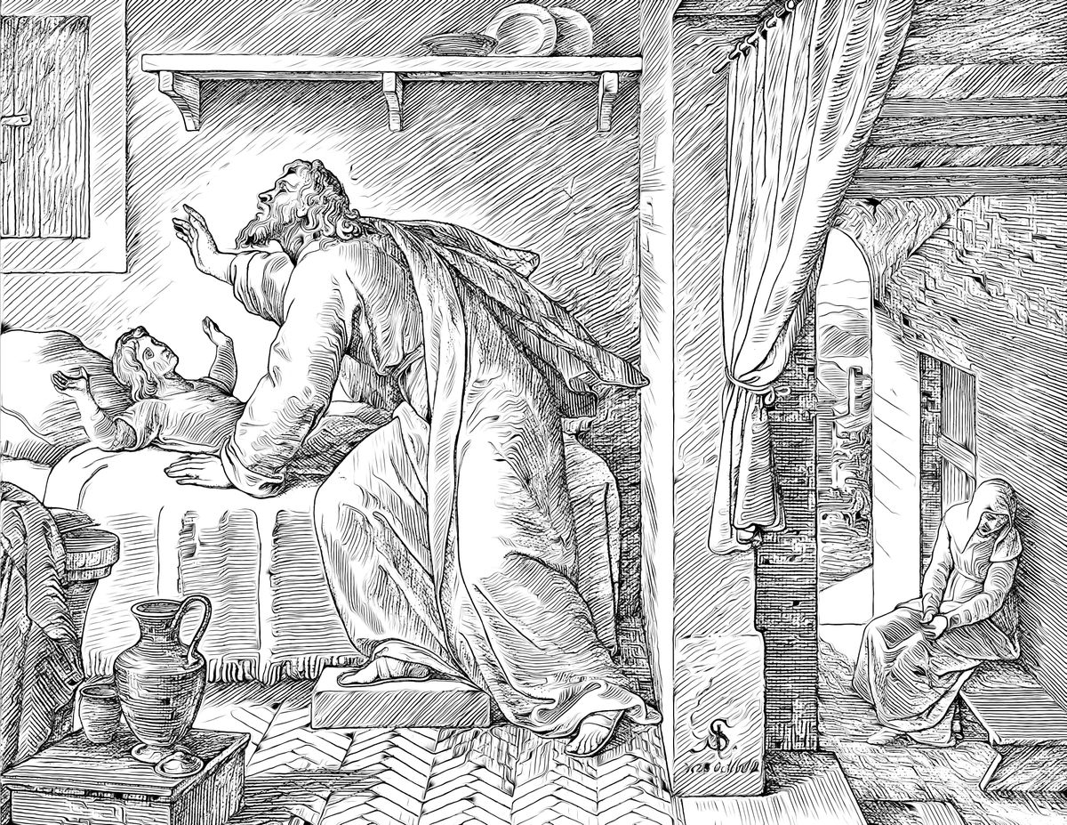 Elijah Revives the Son of the Widow of Zarephath - Bible Coloring Page