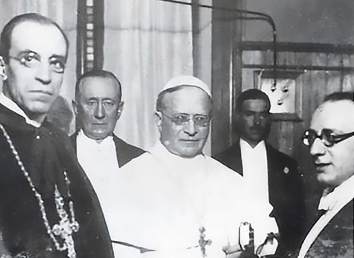 Pope Pius XI and Eugenio Pacelli on the Vatican Radio Inauguration, 1931 - Catholic Stock Photo