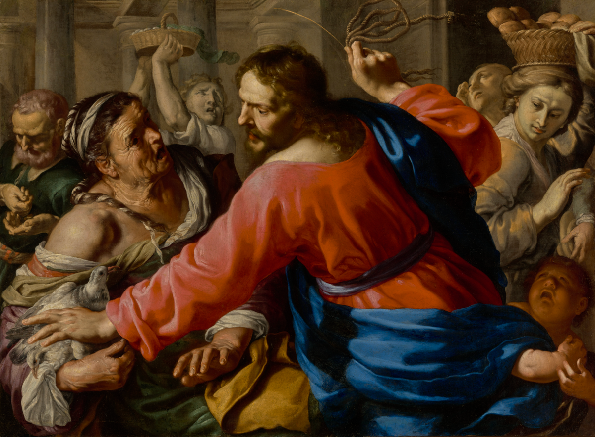 Christ Cleansing the Temple (about 1655) by Bernardino Mei - Public Domain Bible Painting