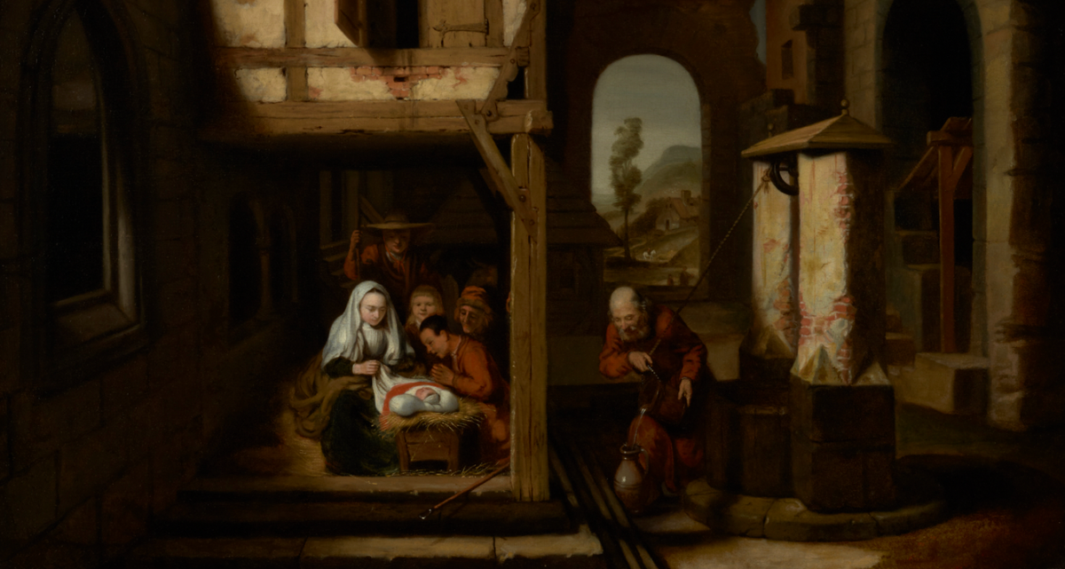 Adoration of the Shepherds (about 1660) by Nicolaes Maes - Public Domain Bible Painting