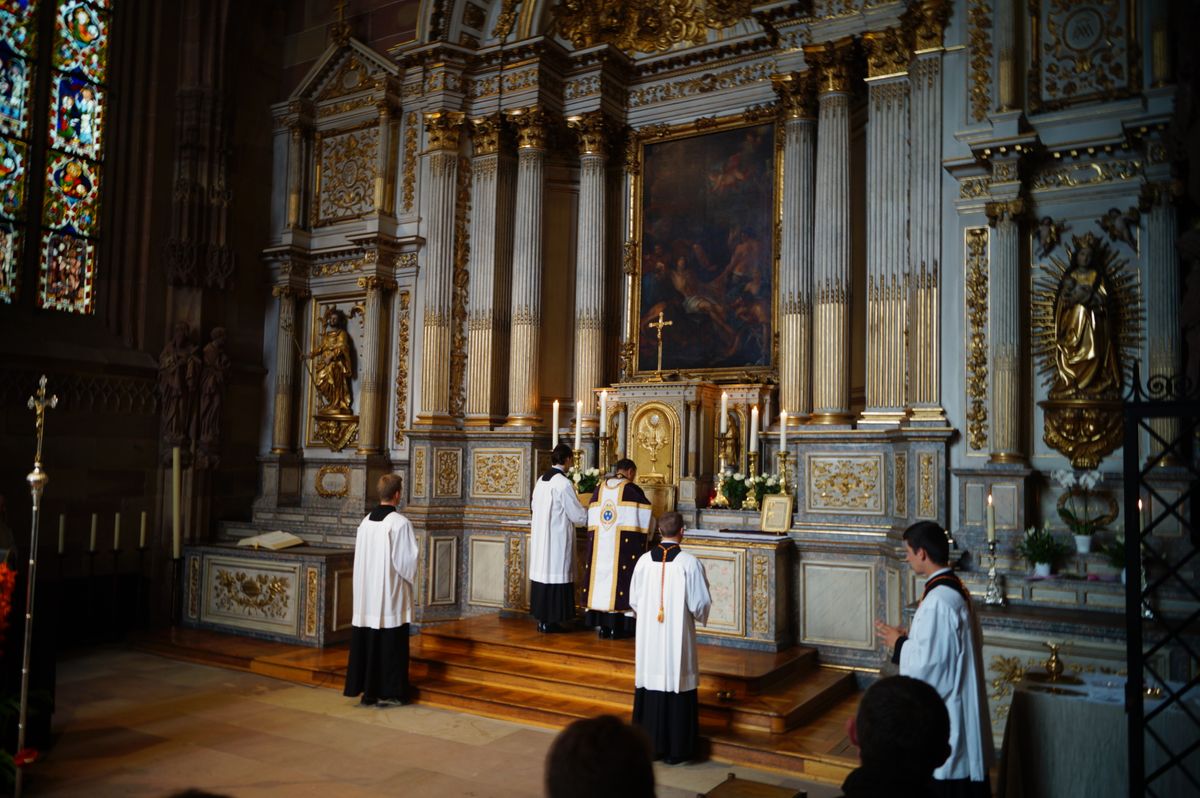 Tridentine High Mass at Saint-Laurent Chapel, France - Catholic Stock Photo