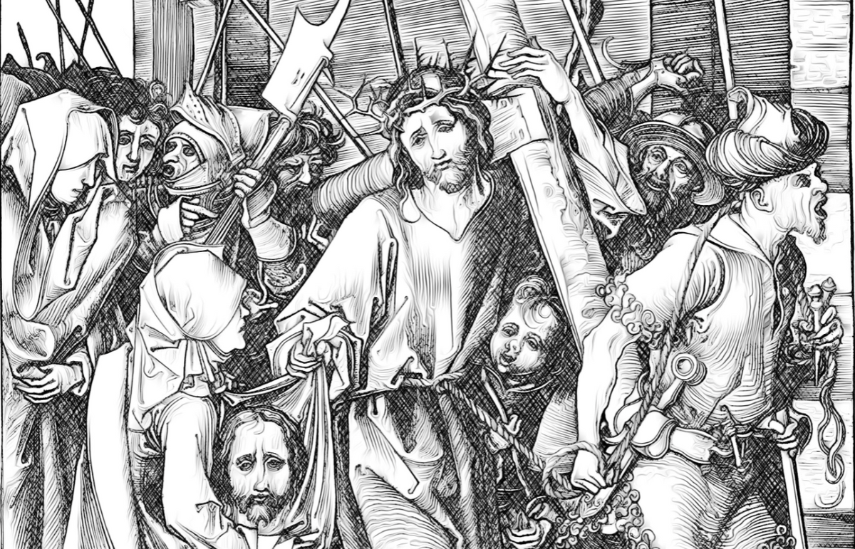 Christ Bearing the Cross with Saint Veronica - Catholic Coloring Page
