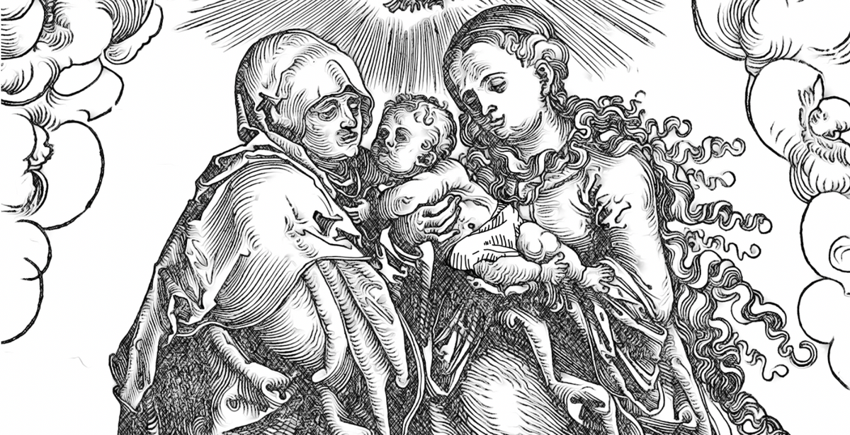 Saint Anne and the Virgin Mary with Child Jesus - Catholic Coloring Page