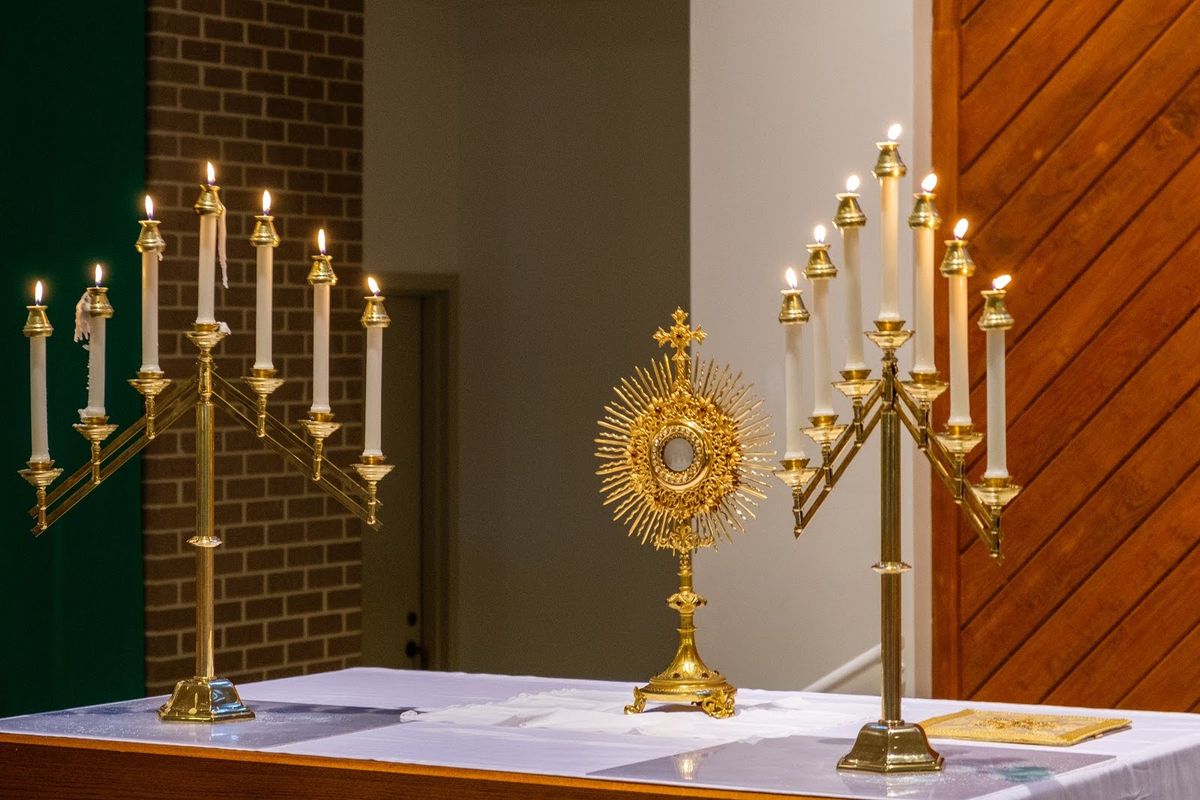 Monstrance and Candles on Altar - Catholic Stock Photo