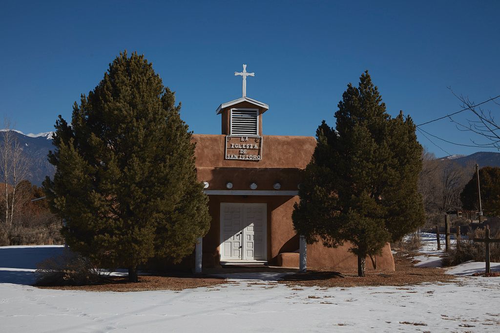 La Iglesia de San Isidro Catholic Church, New Mexico - Catholic Stock Photo