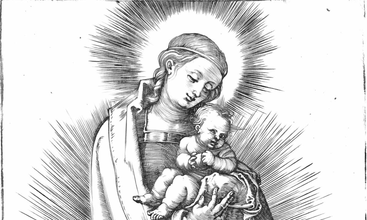 Virgin Mary with Child Jesus (1508) by Albrecht Durer - Catholic Coloring Page