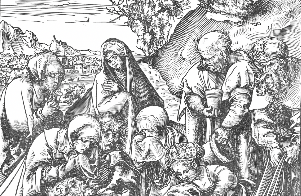 The Lamentation of Christ (1509) by Lucas Cranach - Bible Coloring Page
