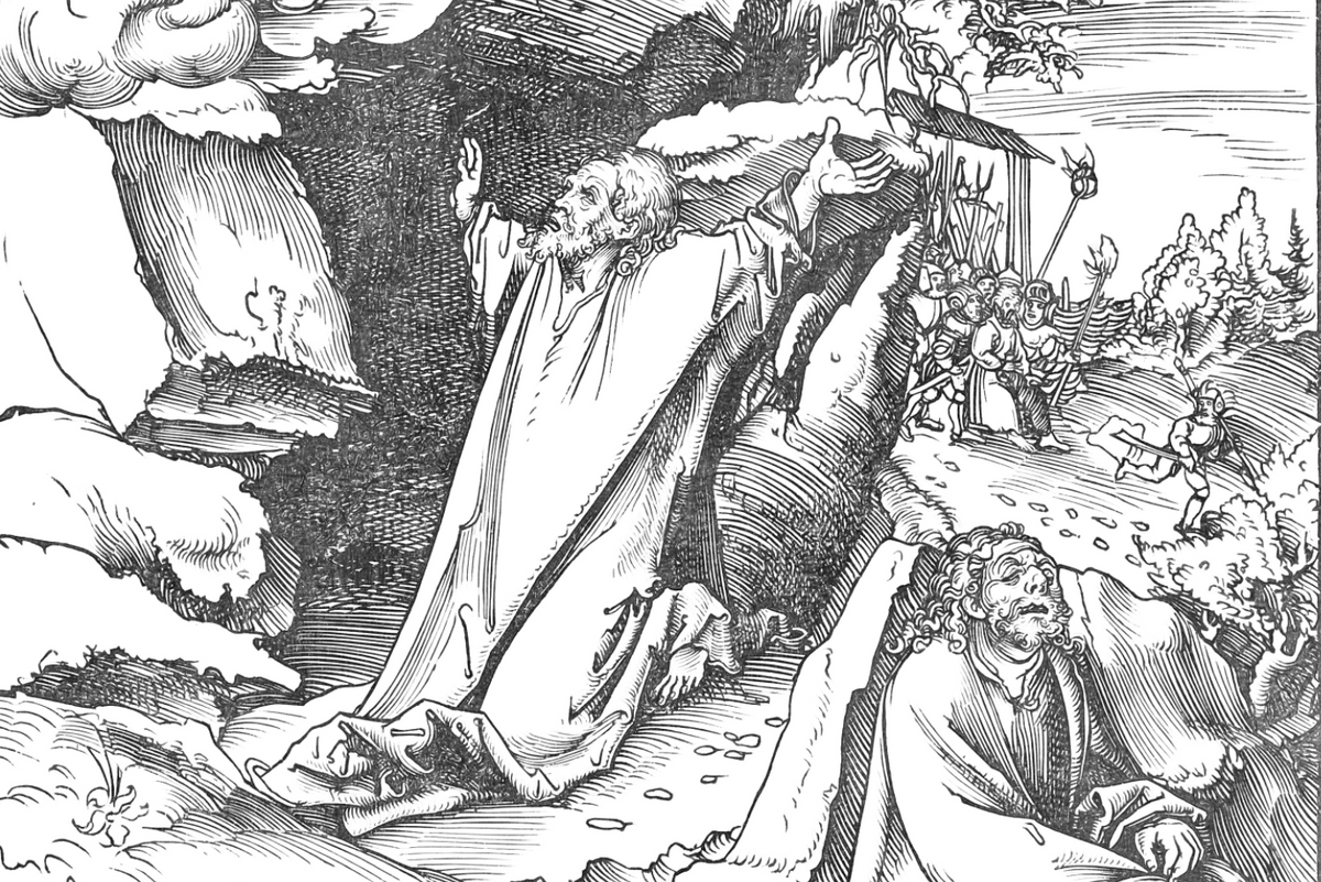 Christ on the Mount of Olives (1509) by Lucas Cranach the Elder - Bible Coloring Page