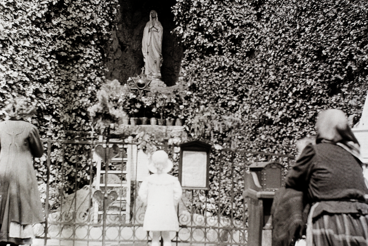 Catholics Praying in a Grotto (1909) - Vintage Catholic Stock Photo