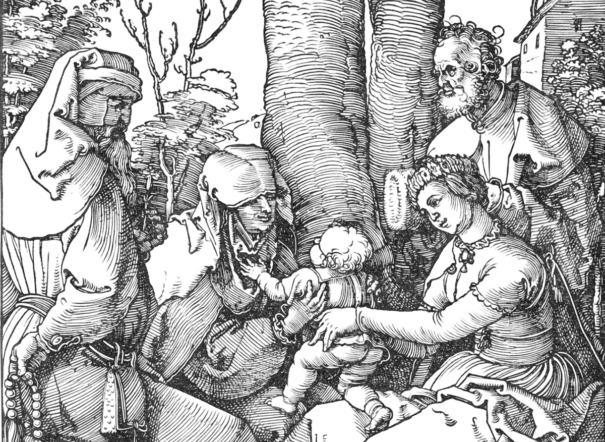 The Holy Family with Joachim and Anna (1511) by Albrecht Dürer - Catholic Coloring Page