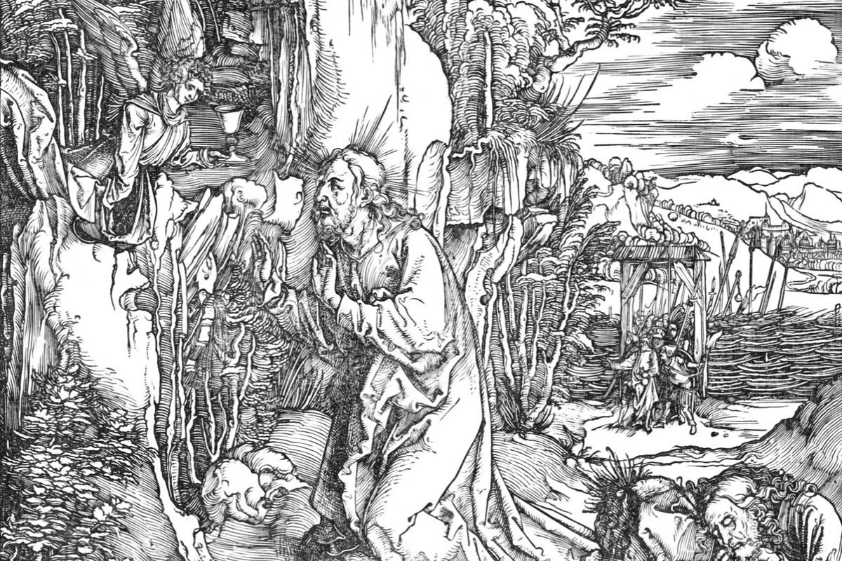 Christ on the Mount of Olives (1497-1500) by Albrecht Dürer - Bible Coloring Page