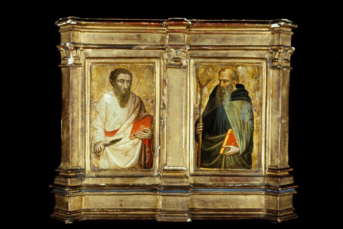 Saint Bartholomew and Saint Anthony Abbot (1408) by Mariotto di Nardo - Public Domain Catholic Painting