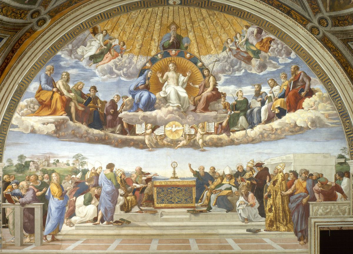 Disputation of the Holy Sacrament (1509–1510) by Raphael - Public Domain Catholic Painting