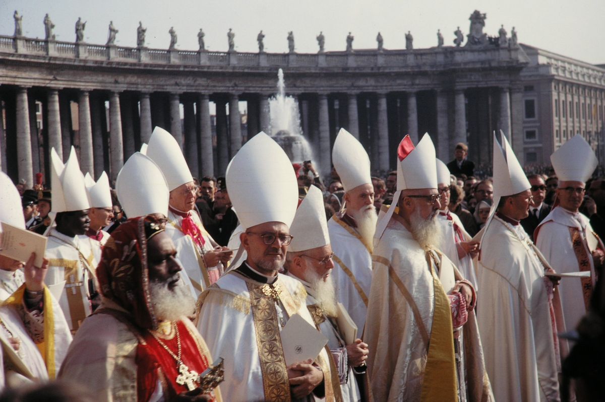 Bishops at the Second Vatican Council (1962) - Vintage Catholic Stock Photo