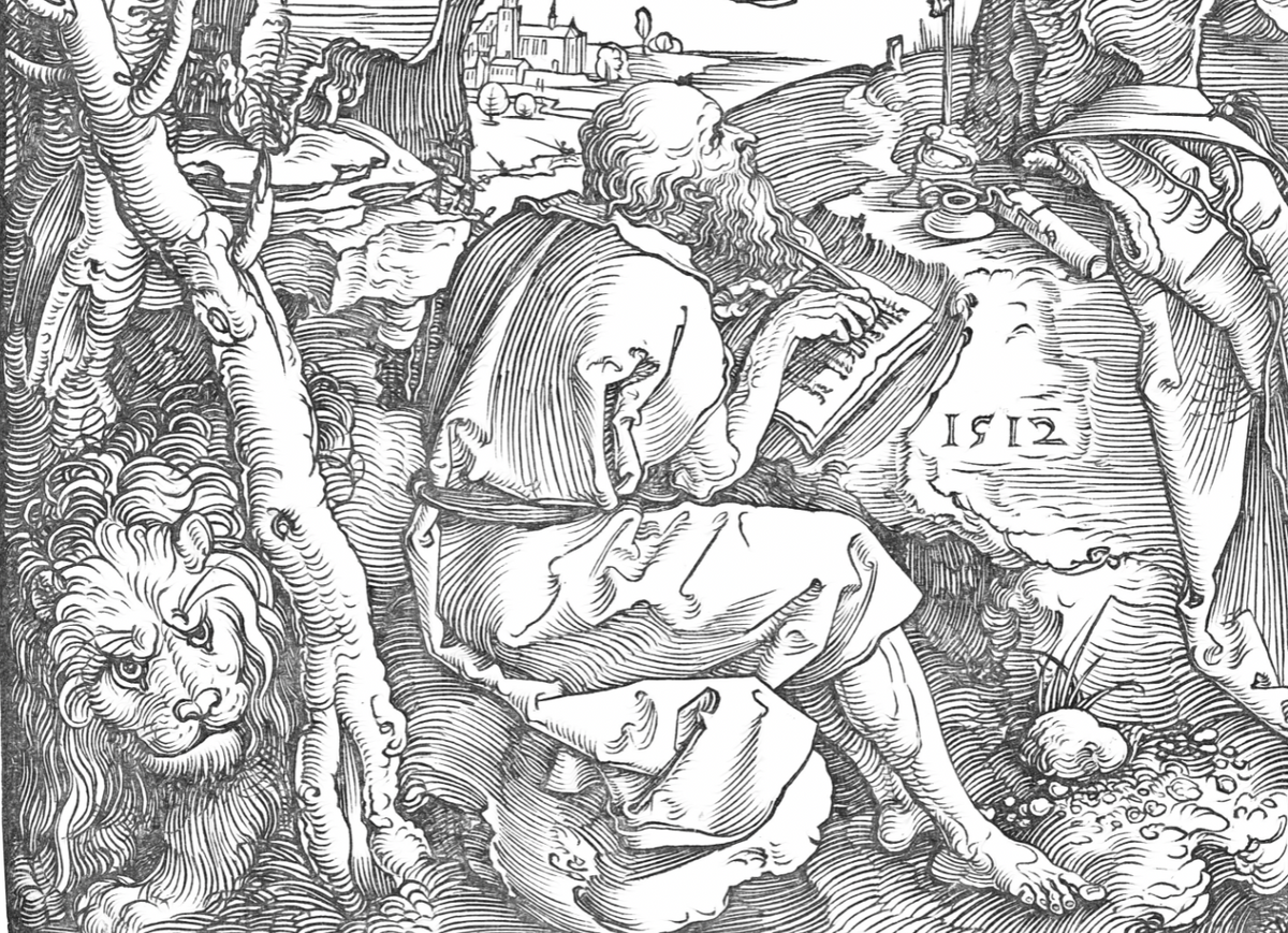 St. Jerome in a Cave (1512) by Albrecht Dürer - Catholic Coloring Page