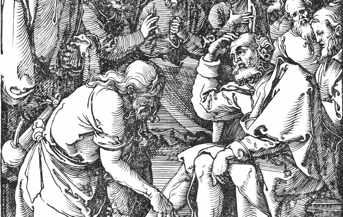 Christ Washing St. Peter's Feet (16th Century) by Albrecht Dürer - Bible Coloring Page