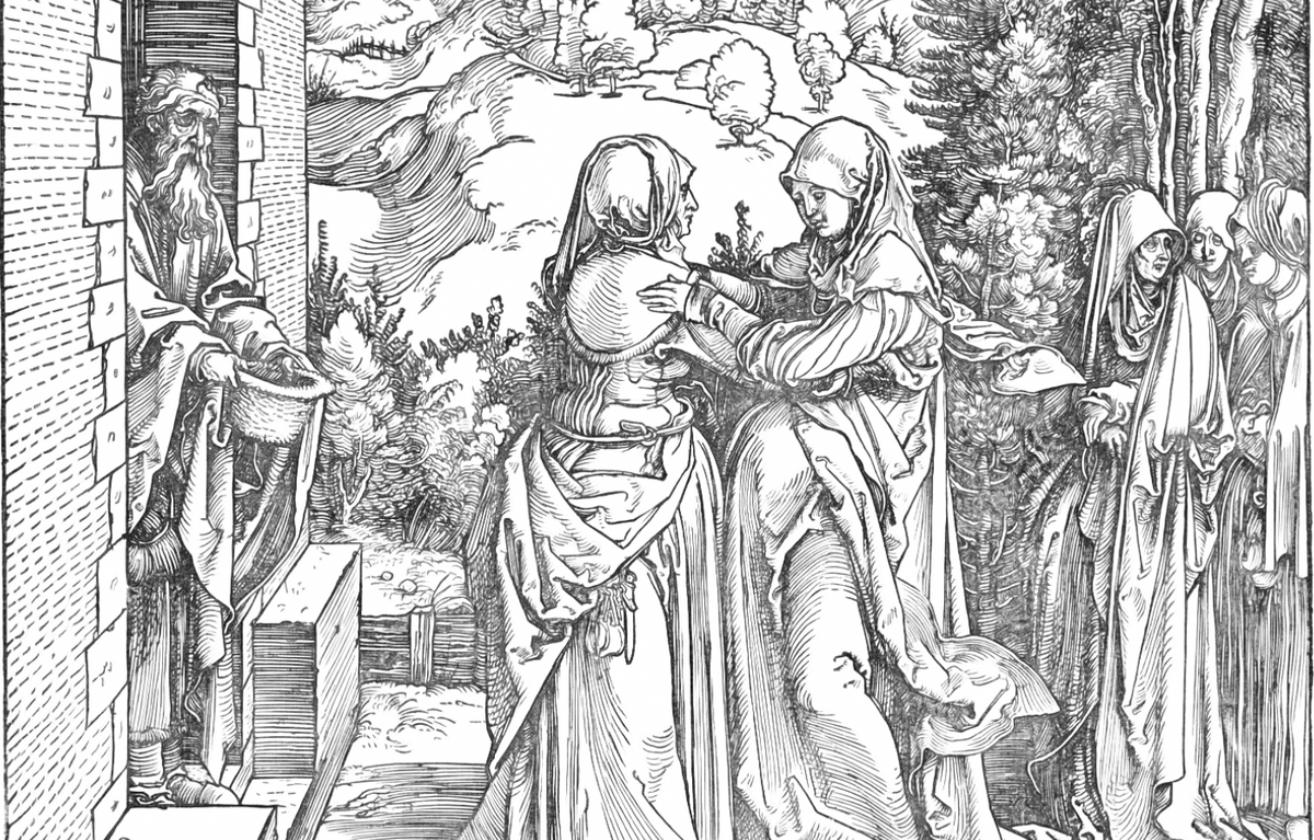 The Visitation (1504-1505) by Albrecht Dürer - Bible Coloring Page