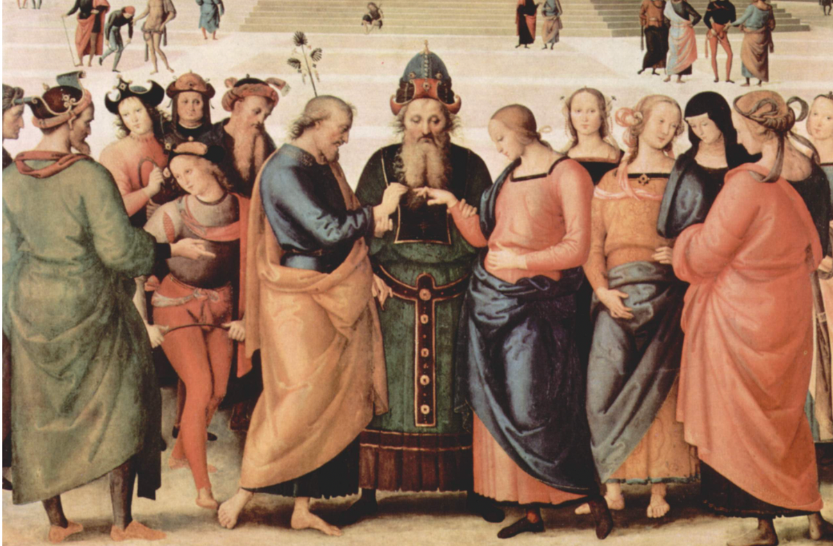 The Marriage of the Virgin (1503–1504) by Pietro Perugino - Public Domain Catholic Painting