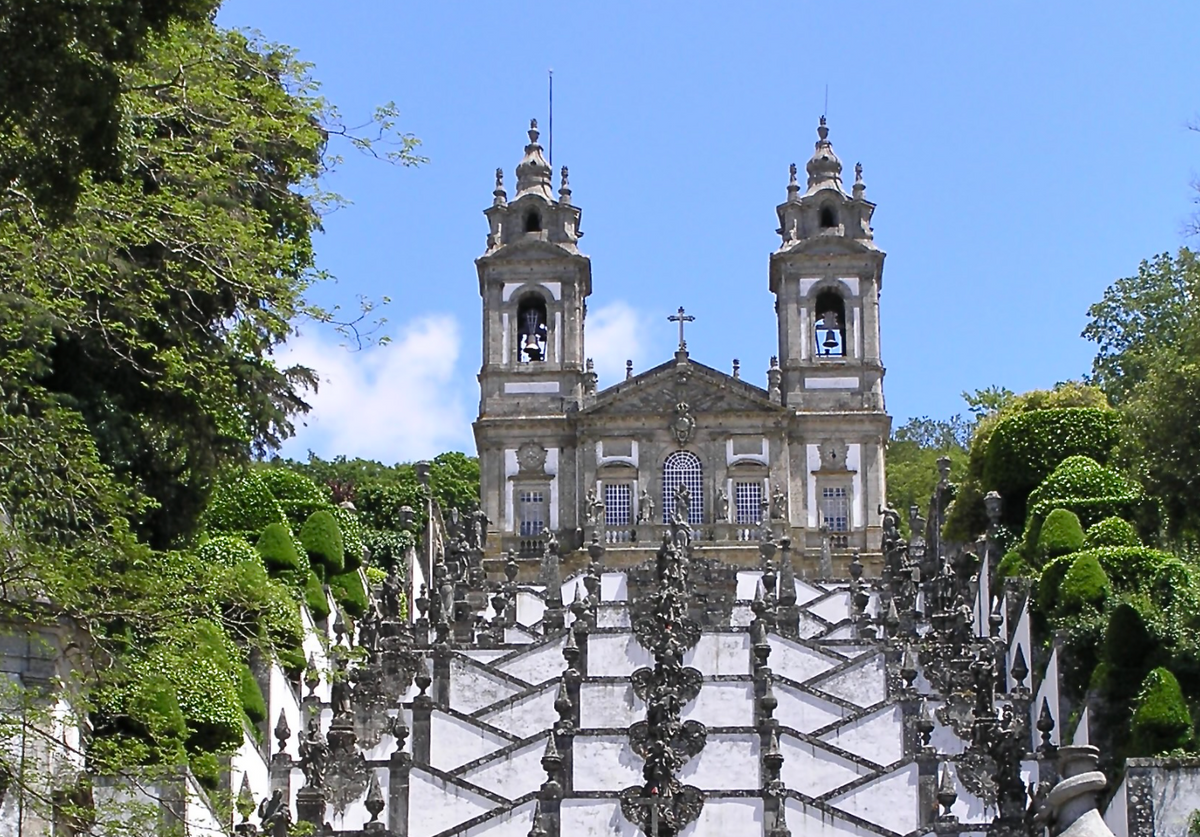 Stairway and Church of Bom Jesus do Monte (Braga, Portugal) - Catholic Stock Photo
