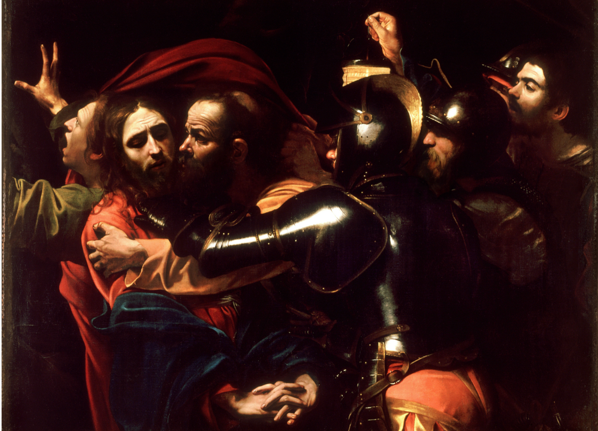 The Taking of Christ (1602) by Caravaggio - Public Domain Catholic Painting