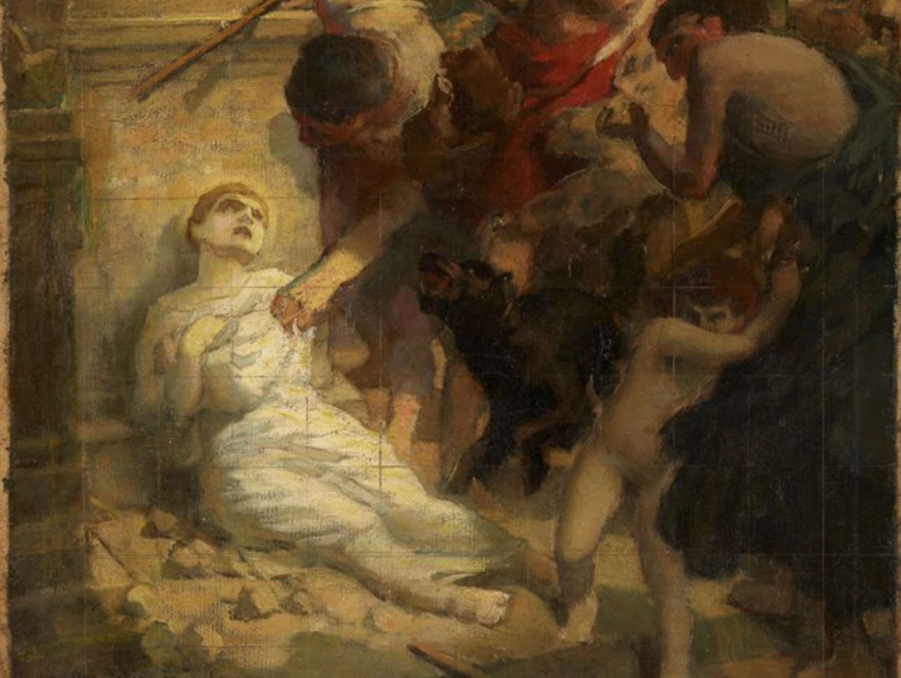 The Martyrdom of Saint Tarcisius (1908) by Antony Troncet - Public Domain Catholic Painting