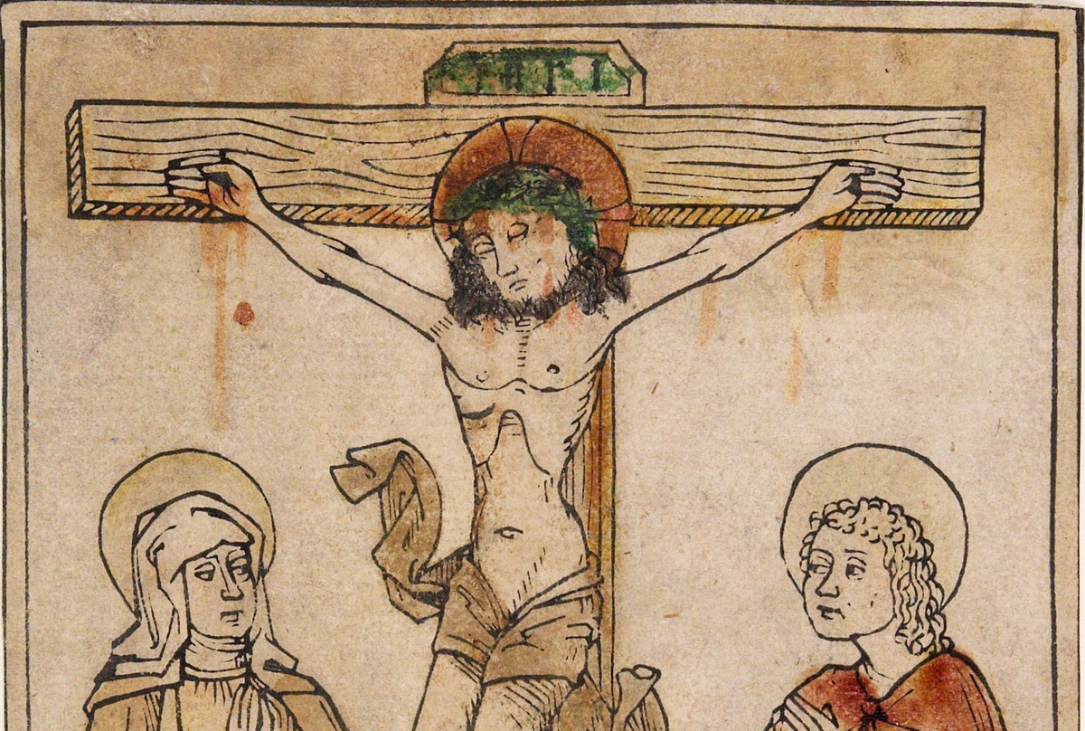 Christ on the Cross with Mary and Saint John (15th Century) by Unknown - Public Domain Catholic Painting