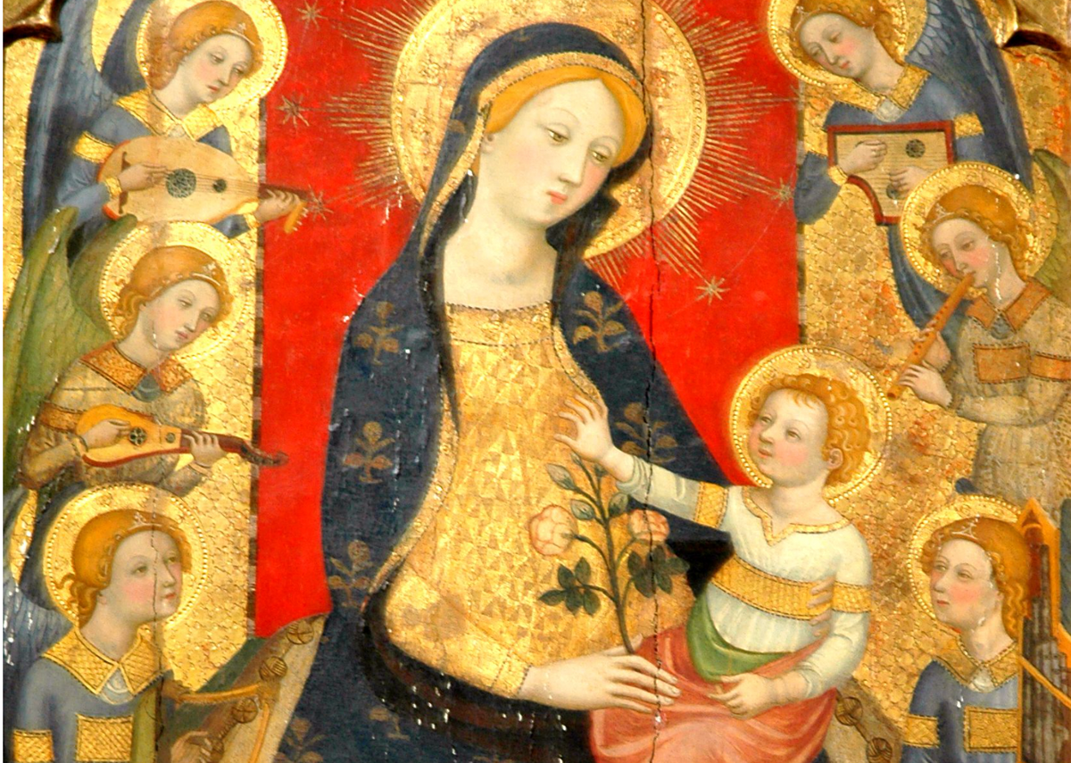 Madonna and Child Christ with Angels (14th Century) by Pere Serra - Public Domain Catholic Painting