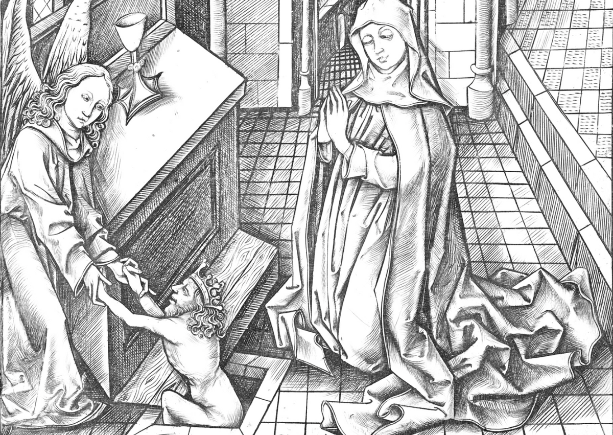 Saint Ottilia (1475–1480) by Israhel van Meckenem - Catholic Coloring Page