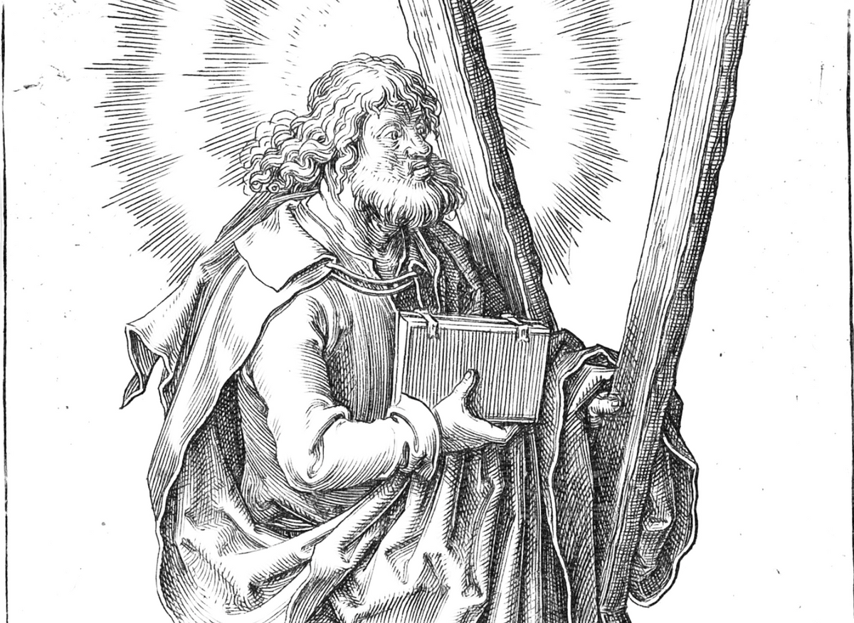 St. Andrew (1510) by Lucas Huygensz van Leyden - Catholic Coloring Page