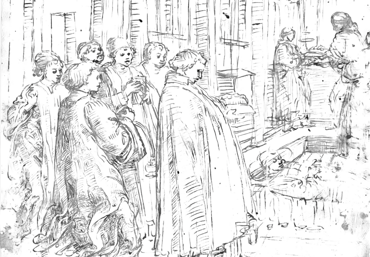 The Funeral of Saint Stephen (1460) by Filippo Lippi - Catholic Coloring Page