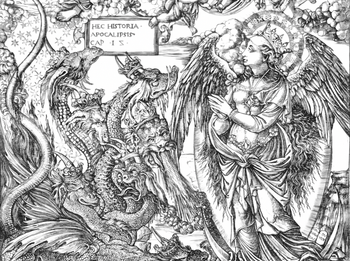 The Apocalypse: St. Michael and the Dragon (1546–1556) by Jean Duvet - Catholic Coloring Page