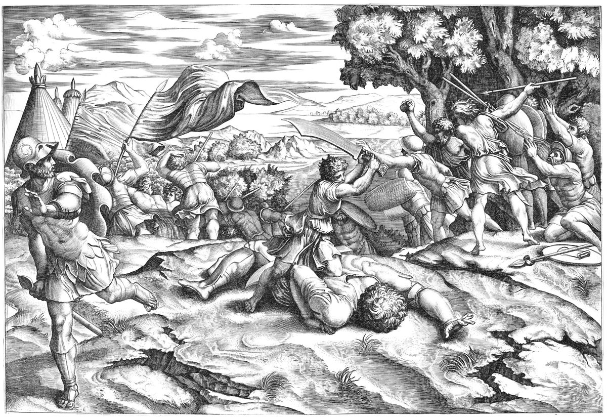 David Beheading Goliath (1520–1525) After Raphael - Bible Coloring Page