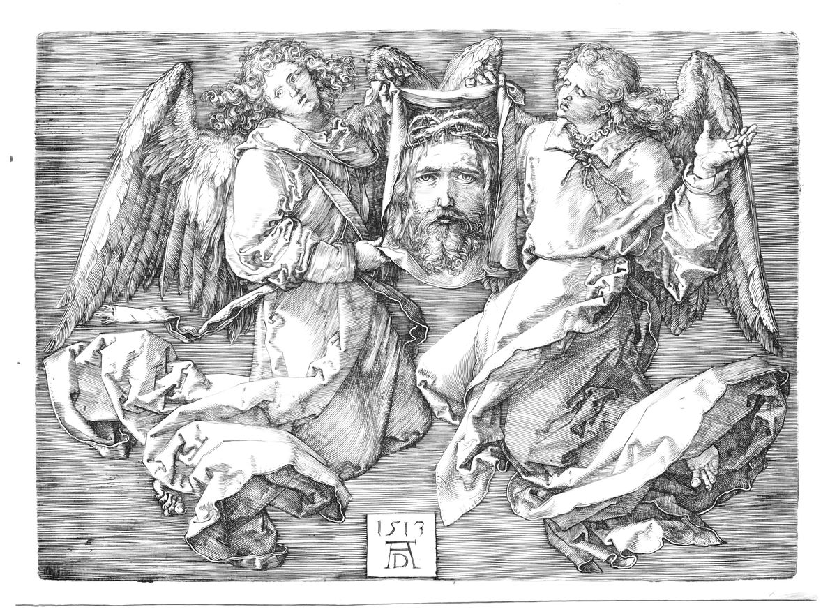 Sudarium Displayed by Two Angels (16th Century) by Albrecht Dürer - Catholic Coloring Page