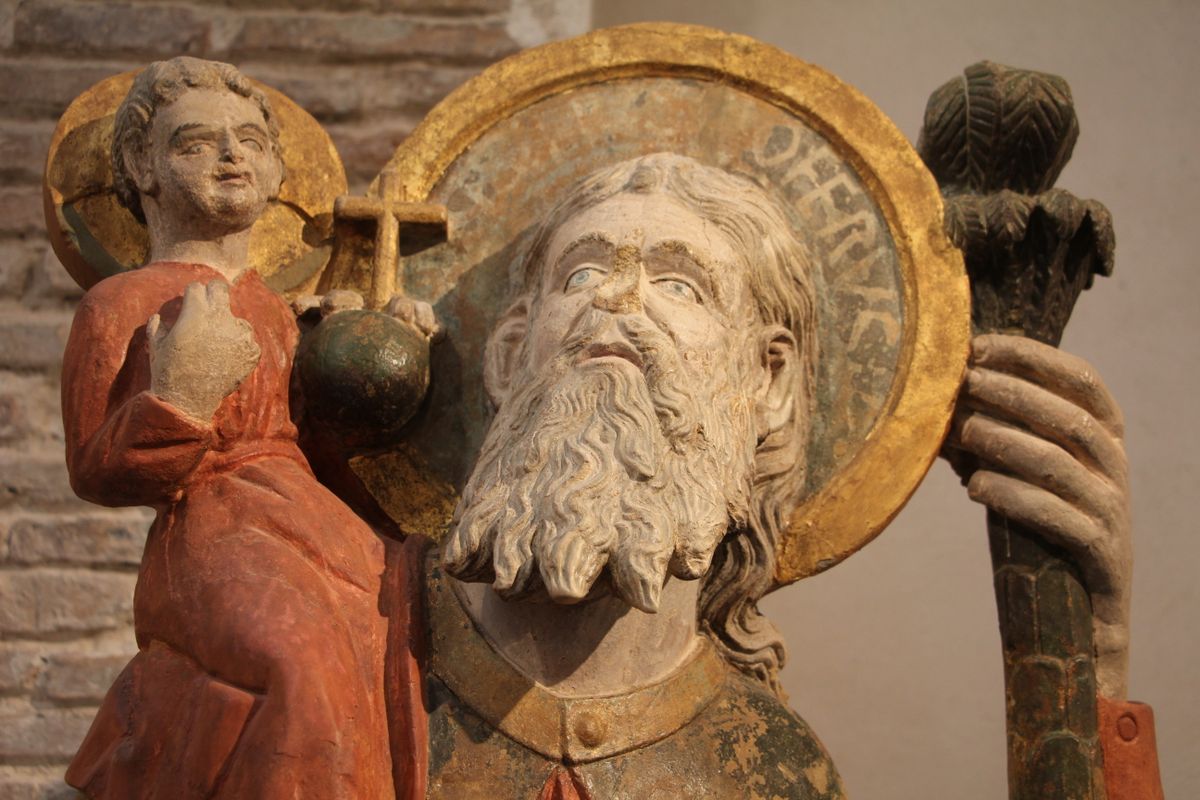 Male Saint and Child Christ Statue (Murcia, Spain) - Catholic Stock Photo